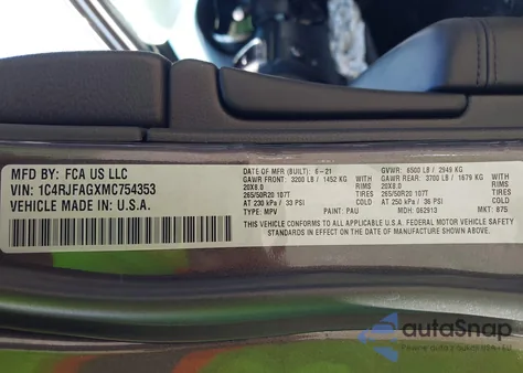 2021 Jeep Grand Cherokee Laredo X 4X4 из США, поврежденный, VIN 1C4RJFAGXMC754353